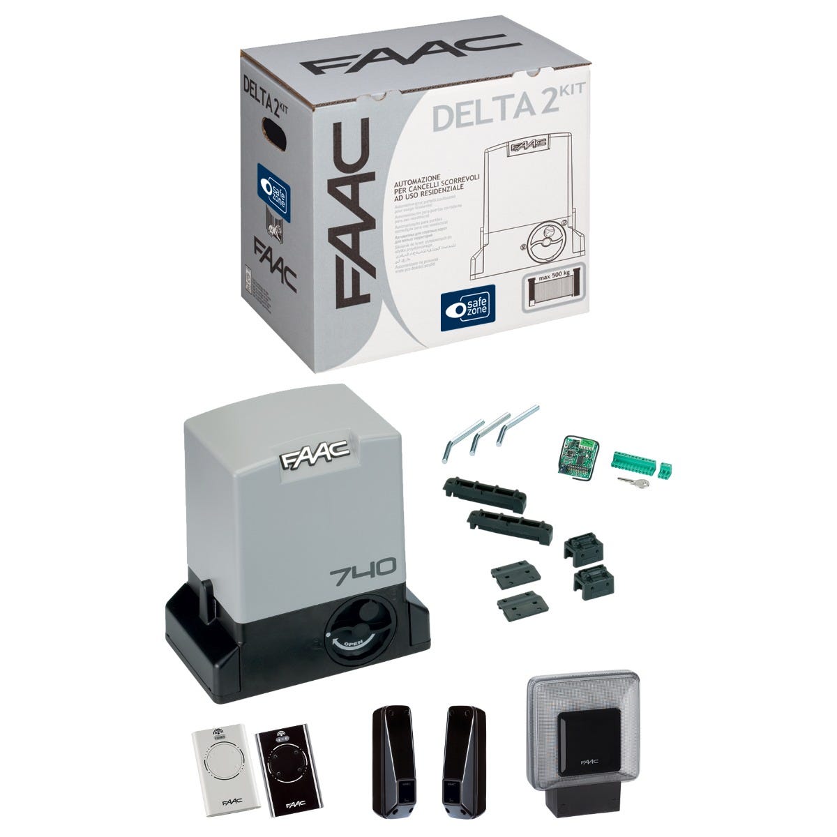 Motorisation portail coulissant 500Kg - Kit Delta 2 Integral 230V NW - FAAC - 105630351