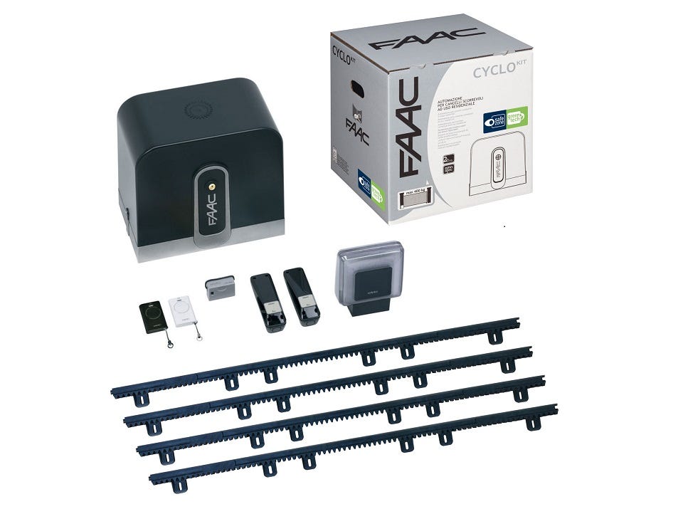 Motorisation portail coulissant 400kg CYCLO 24V avec 2 télécommandes + 4 m de crémaillère - FAAC